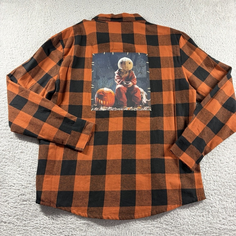 Spirit‎ Halloween Trick R Treat Flannel Shirt Long Sleeve M Black Orange Checker
